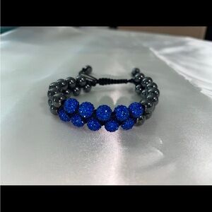 Elegant Blue and Gray Beaded Shambala Bracelet